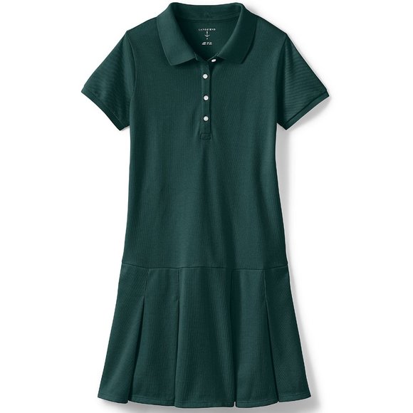 Lands End Girls Polo Dress Short Sleeves with pleated skirt Dark Green size L 12 - Picture 1 of 7